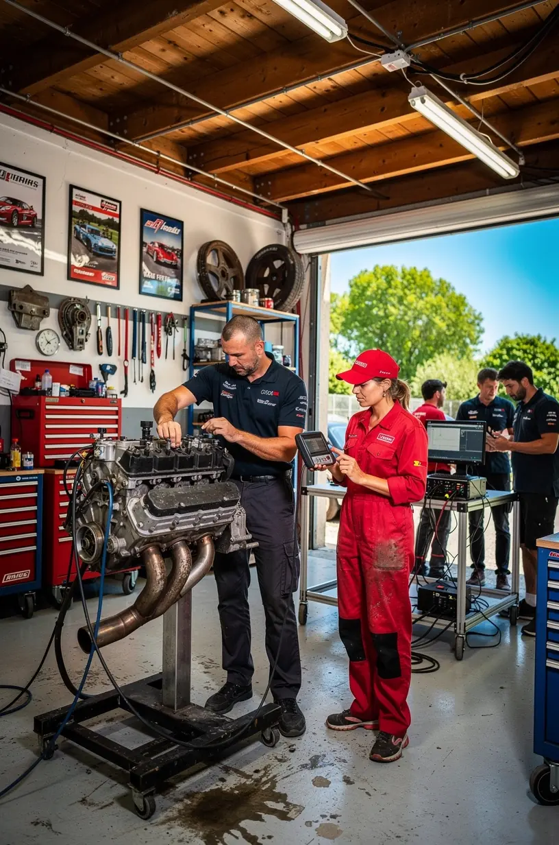 Technicien utilisant un outil de diagnostic électronique pour détecter les anomalies moteur.
